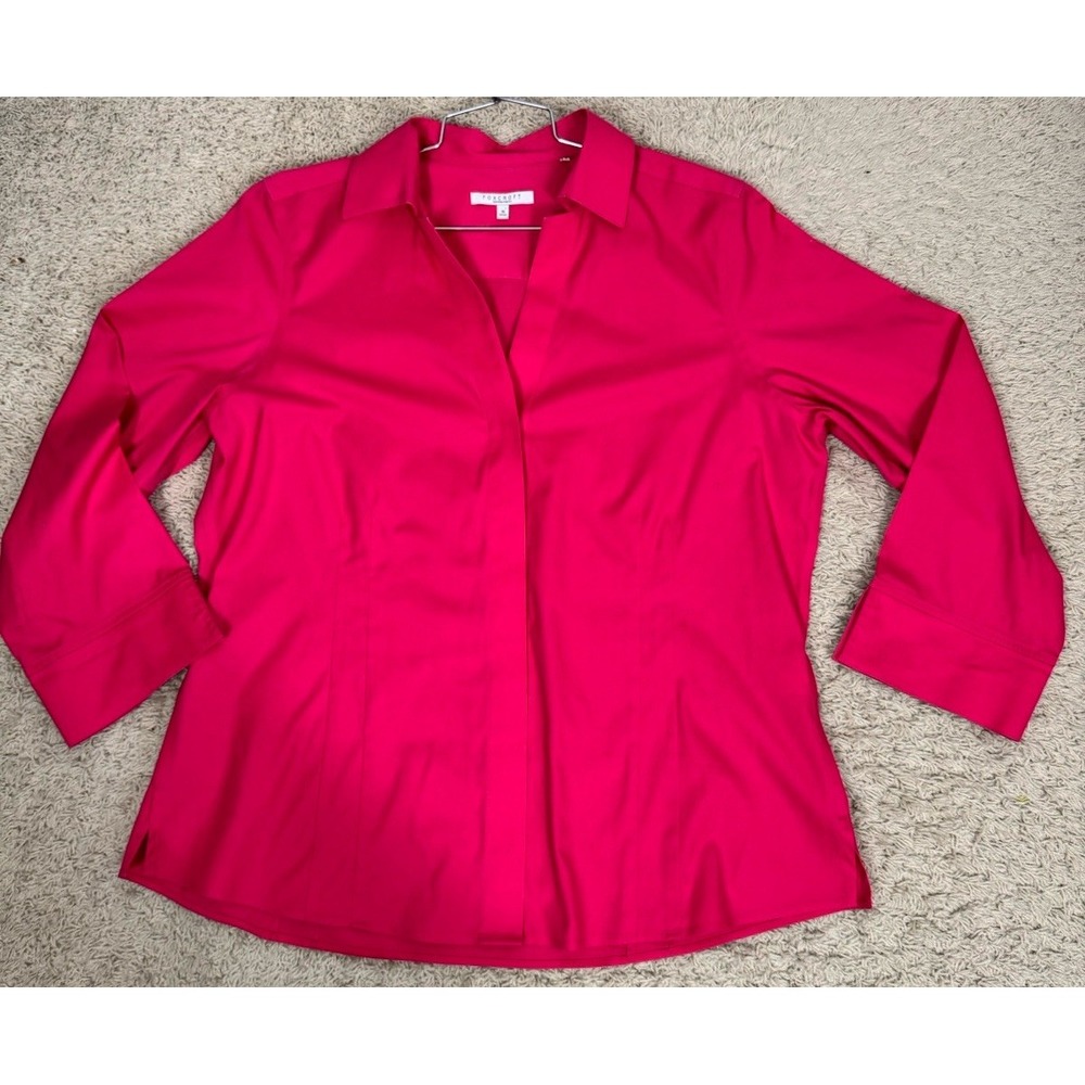 Foxcroft Non Iron Stretch Long Sleeve Button Up Fitted Blouse Shirt 16 Hot Pink - Picture 6 of 9